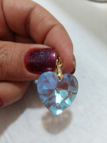 Imagem 3 de 6 de Namorados Pingente Coração Cristal Swarovski 2,cm Folh. Ouro