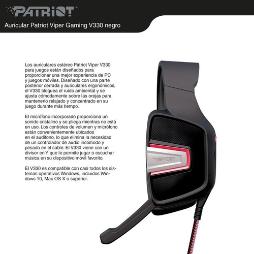 Imagen 8 de 10 de Auricular Gamer Patriot Viper Gaming V330 Pc Ps4 Xbox