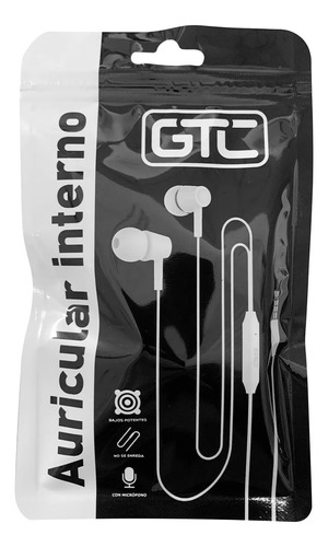 Auriculares Manos Libres Celular In-ear Gtc Hsg-191 Color Blanco Luz Negro