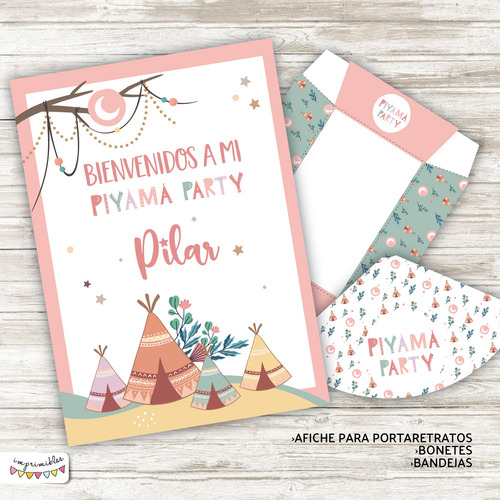 Kit Imprimible Piyama Party Carpas Tipi