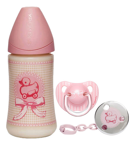 Set Biberon Mamila 9oz +chupon 0-6meses+clip 3pzas Suavinex Color Rosa Toys