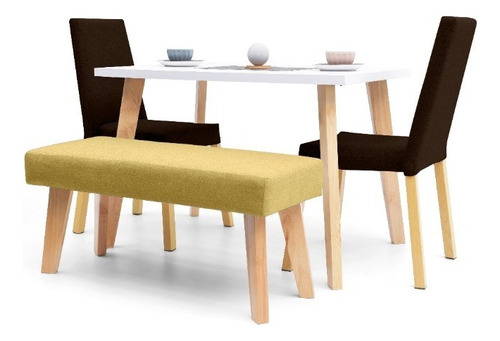 Comedor Lugo Matiz - Sillas Viena Con Butaco Tela Color Chocolate/ Mostaza