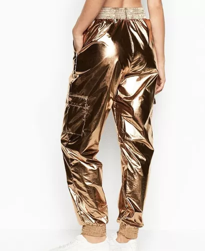 Calça Feminina Victorias Secret Jogger Shine Metallic Gold