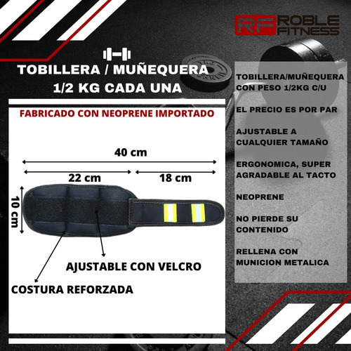 Imagen 4 de 10 de Tobillera Muñequera Con Peso Neoprene 1/2 Kg C/u Par