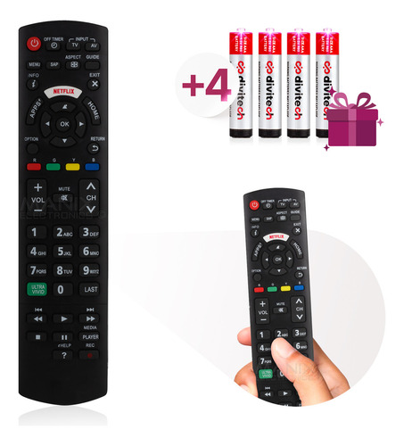 Control Remoto Compatible Con Pantalla Smarttv Panasonic Netflix Rc1008 Y N2qayb 000779 Incluye 4 Pilas Divitech® Aaa