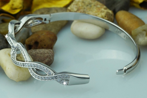 Imagen 5 de 9 de Pulsera Brazalete Oro Blanco 18k Regalo Fino Mujer Mama Lujo