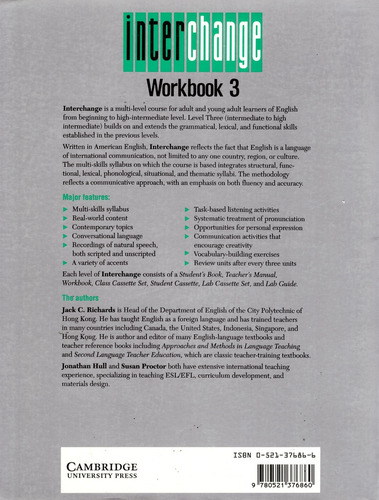 Interchange 3 Workbook, De Richards, Jack C. Editorial Cambridge University Press, Tapa Blanda, Edición 1 En Inglés, 1996