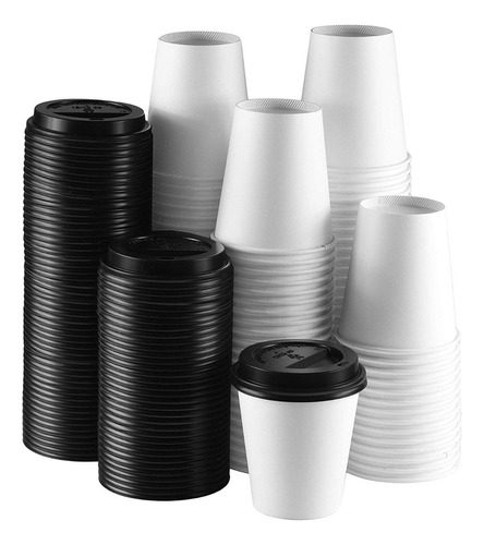50 Vasos Desechable De Papel Con Tapa Para Café 12oz Calient Blanco