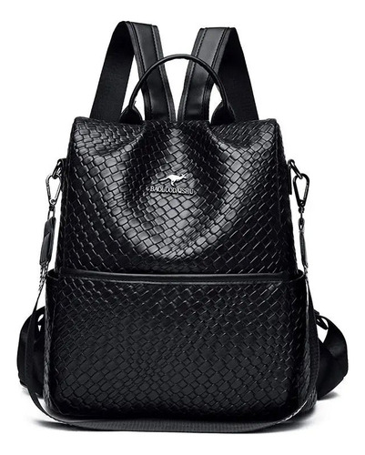 Mochila/bolso De Mujer Antirrobo Negro Diseño De La Tela Rayas