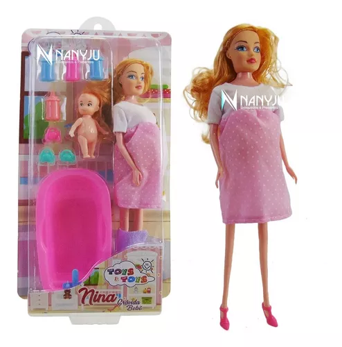 Boneca Estilo Barbie Grávida com Barriga e Bebezinho 