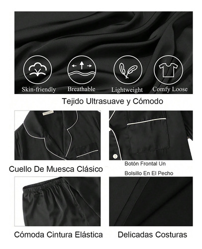 Conjunto De Pijama Mujer Manga Larga Seda Satén Y Pantalones