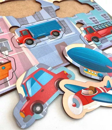 Kit 10 Jogos Quebra Cabeça Infantil Meios De Transporte Mdf