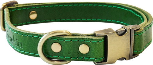 Collar De Cuero Para Perros Ajustable Y Resistente Color Verde Tamaño Del Collar Mediano