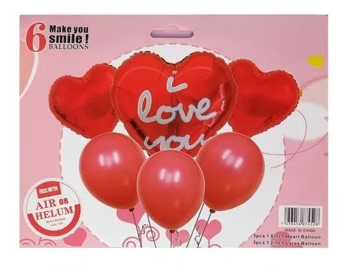 Imagen 1 de 1 de Kit X 6 Globos I Love You Completos San Valentín Modelo 3