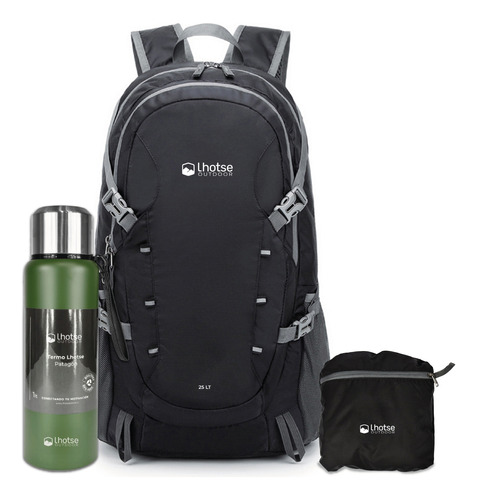 Kit Mochila Outdoor + Termo Patagón Verde Lhotse