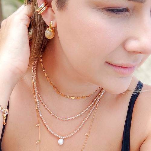 Colar Choker Corações Lado A Lado Banhado Ouro