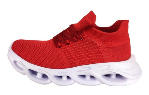 Tenis Sneakers Licra Tipo Calcetin Unisex Hombre Mujer Rojo