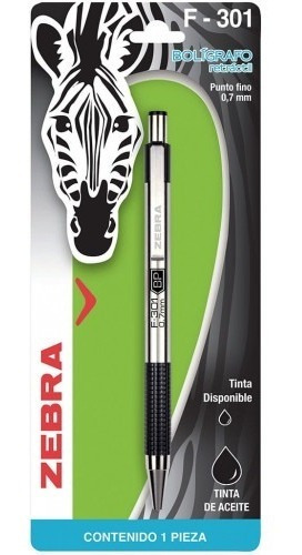 Boligrafo Retractil Zebra F-301 Tinta Negra Acero Inoxidable