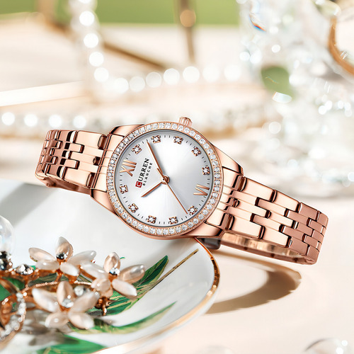 Reloj De Cuarzo Curren De Lujo Con Correas De Acero Con Diam Fondo Rose White