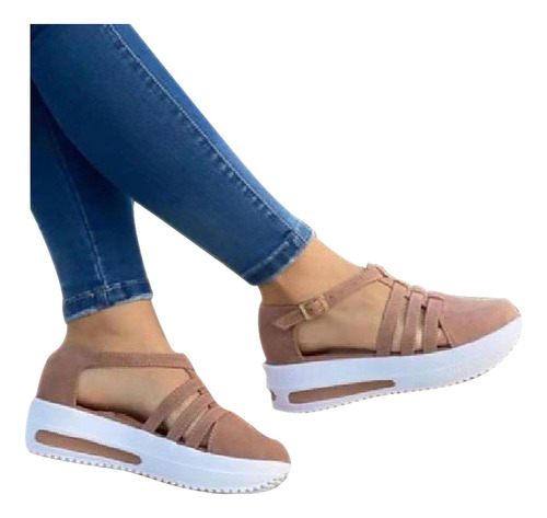 Zapatos Mujer Cuña Plataforma Hebilla Sandalias Punta Cerrad