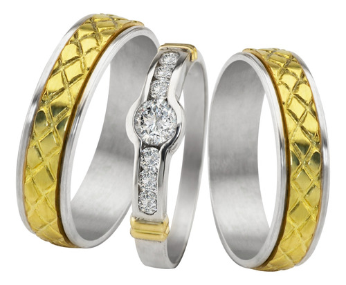 Combo Alianzas Plata 925 Y Oro 18k Casamiento Cintillo Boda 