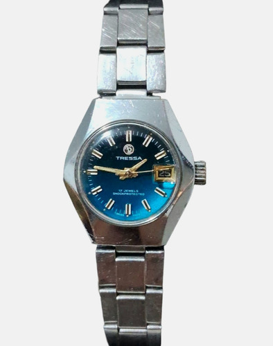Reloj Pulsera Tressa Mujer A Cuerda Vintage 17 Jewels Plateado Plateado Turquesa Tornasolado (Usado)
