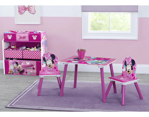 Mesa Y Dos Sillas Con Organizador De Minnie Mouse Deltac Color Rosa Chicle