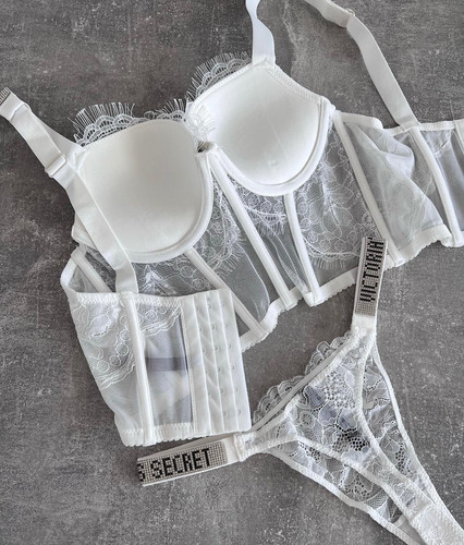 Conjunto Victoria's Secret Encaje 3 Piezas Blanco 36