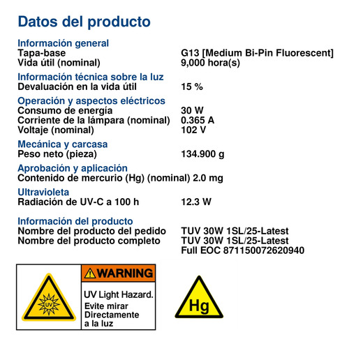 Philips Tuv 30w T8 Uvc - Fluorescente Germicida