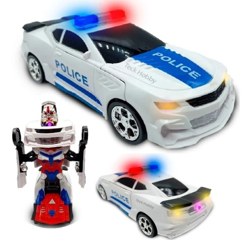 Carrinho Transformers Vira Robô Brinquedo Musical Som E Luz Cor Polícia