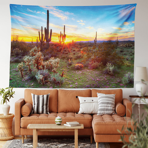 Ambesonne Tapiz Saguaro Sol Pone Flor Silvestr Imagen Sonora