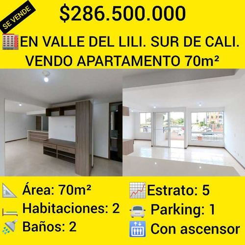 En Valle Del Lili. Sur De Cali. Vendo Apartamento 70m²