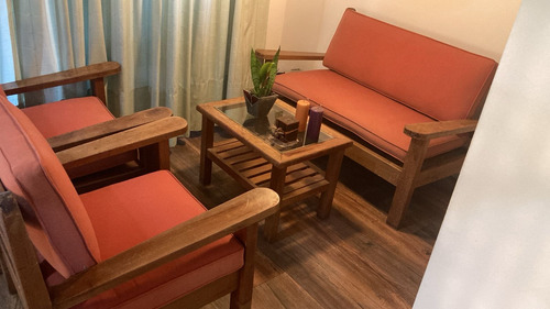 Juego De Living Completo Madera Maciza Marrón (Usado)