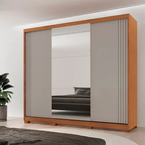 Guarda-roupa Casal Rufato 100% Mdf 3 Portas Correr Com Espelho Chile Naturalle/off White
