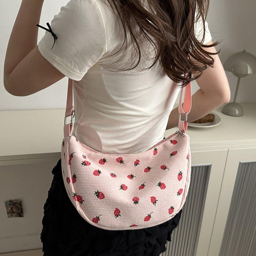 Bolso Hobo Con Estampado De Fresa, Bandolera