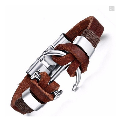 Pulsera Manilla Brazalete Hombre Cuero Natural Acero