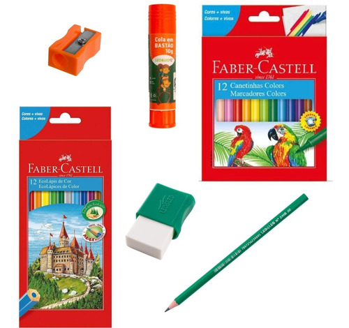 Lápis De Cor 12 Cores + 12 Canetinhas Faber Castell + Brinde