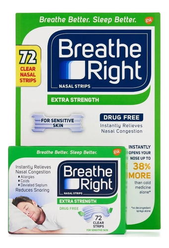 Breathe Right Tiras Nasales Disminuye Roncar, 72 Unidades