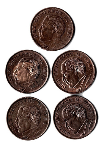 Moneda 10 Centavos Juárez 1955 56 59 66 67 Lote 5