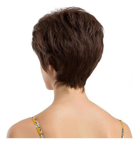 Mujer Corta Elegante Cabello Humano Recto Ondulado Peluca Pi