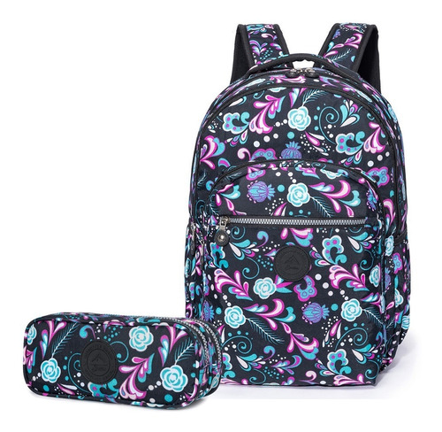 Mochila Spector Print Moda Feminina + Estojo Escolar Moderna