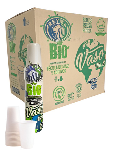 Vaso No 8 Oz Plástico Biodegradable Reyma Caja 1,000 Piezas Color Marrón Claro