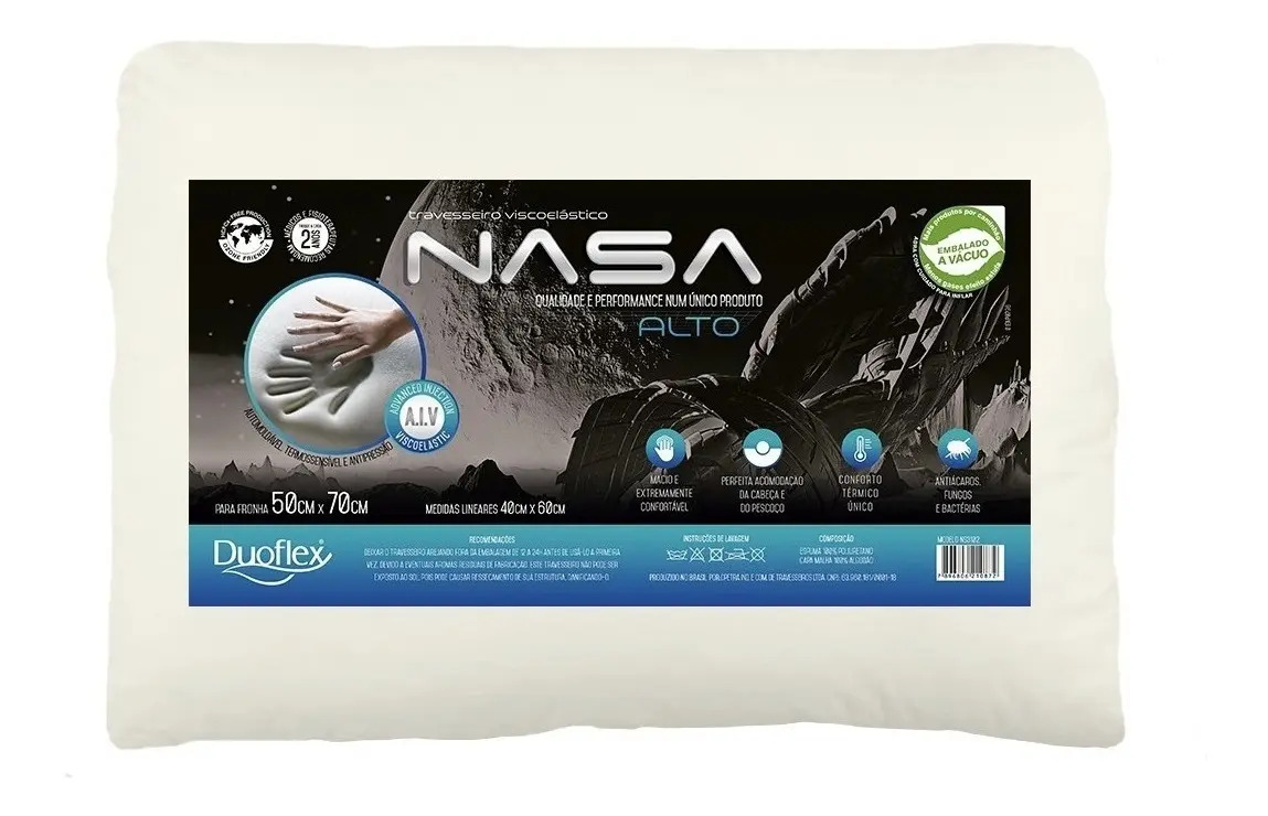 Travesseiro Nasa-x Alto - Viscoelástico 50x70cm - Duoflex Cor Branco