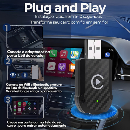 Adaptador Carplay Sem Fio 2 Em 1 Ios E Android Multimidia