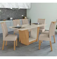 Comprar Conjunto Sala De Jantar Móveis Lopas Móveis Lopas Com 6 Cadeiras Mesa De - Amêndoa Clean\u002Foff White\u002Fnaturale Creme