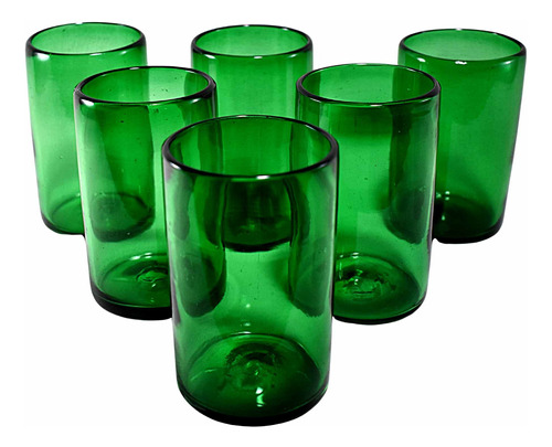 Vasos Vidrio Soplado | Set De 6 Piezas | Verde Sólido 16 Oz.