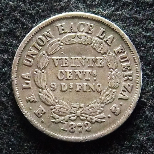 Bolivia 20 Centavos 1872 Fe Mb Plata Km 154.3 Reverso Cruz