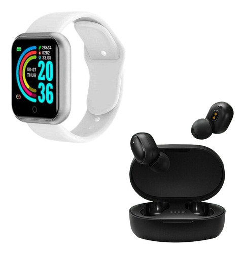 Reloj Smartwatch D20 Blanco + Auriculares Inalámbricos Negro
