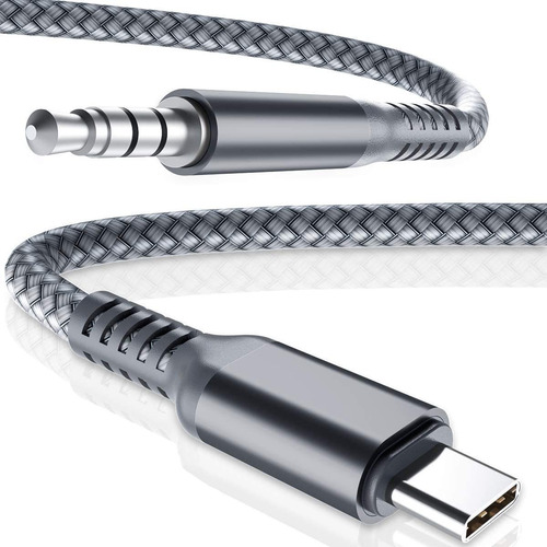 Cable Aux De Audio Usb-c A 3,5mm M/m | Gris Trenzado / 1,2m