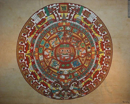 Cuadro Decorativo Moderno Calendario Azteca Tejido Gobelino